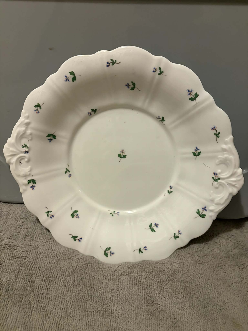 Vintage Nippon Hand Painted 9” Plate Blue Floral Scalloped Edge Japan Porcelain